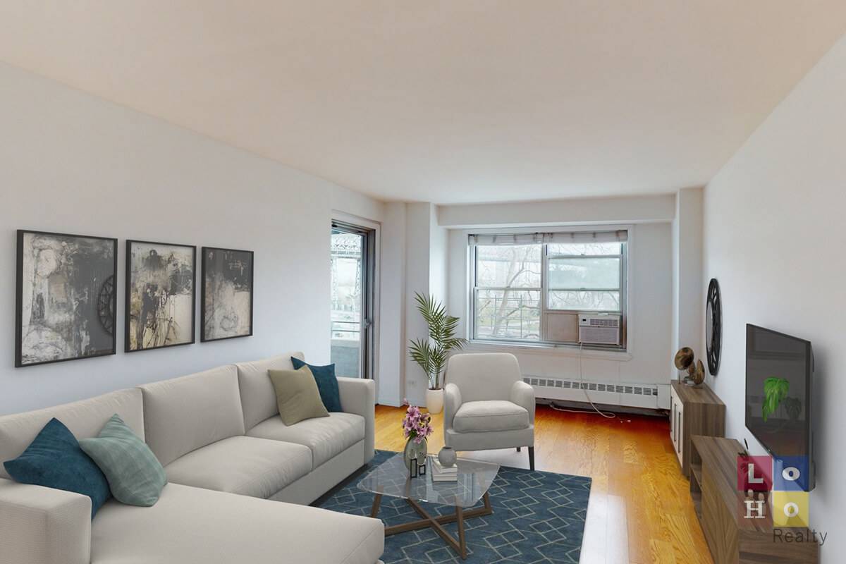 Updated one bedroom balcony apartment with peaceful views of the co ops tree shaded grounds, East River amp ; Williamsburg Bridge !