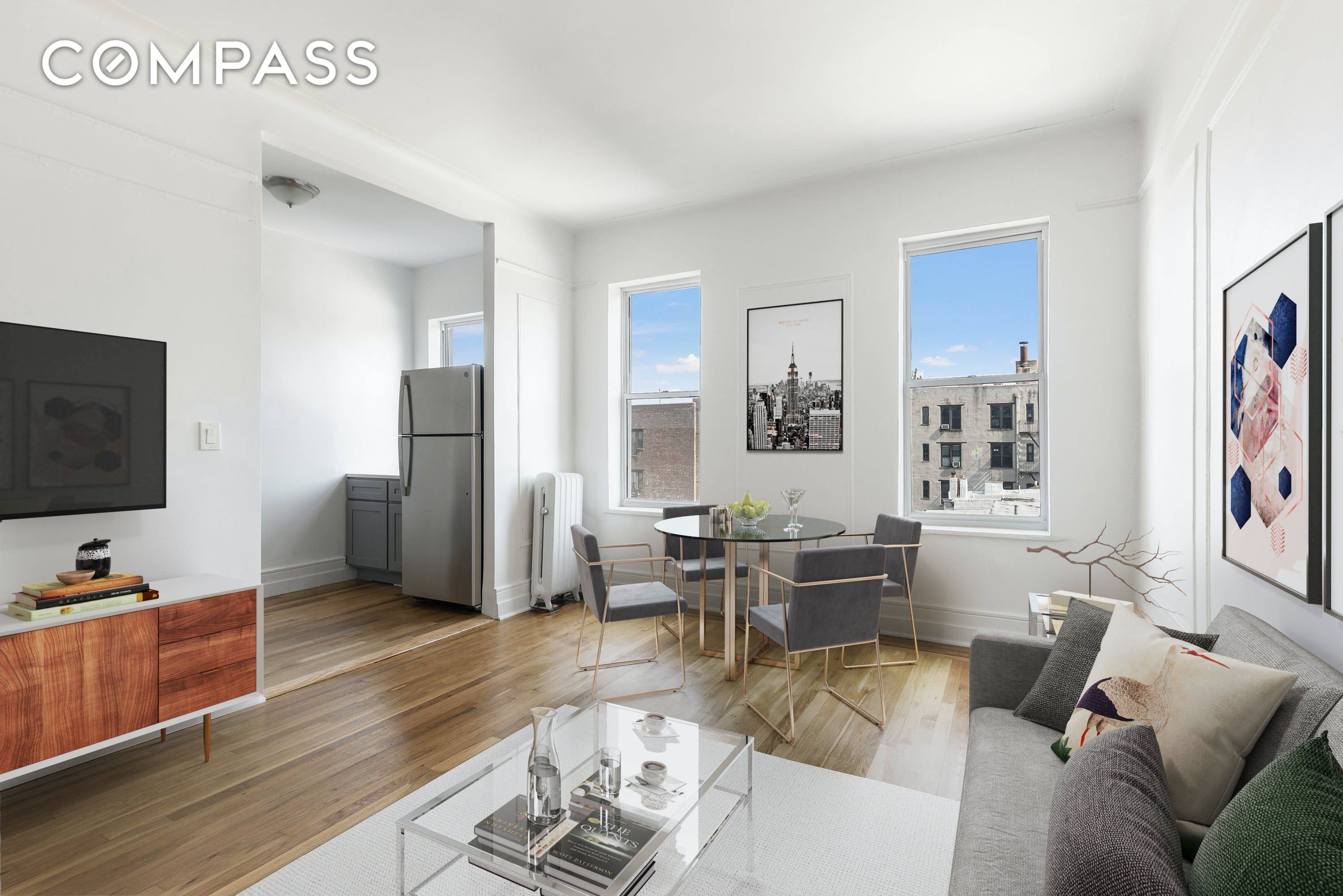 Park Slope No Fee Newly Renovated 1BD 1BA Home with Expansive Layout, Large Bedroom, Hardwood Floors, Windowed Kitchen, Stainless Steel Appliances including D W and M W, Tall Ceilings and ...