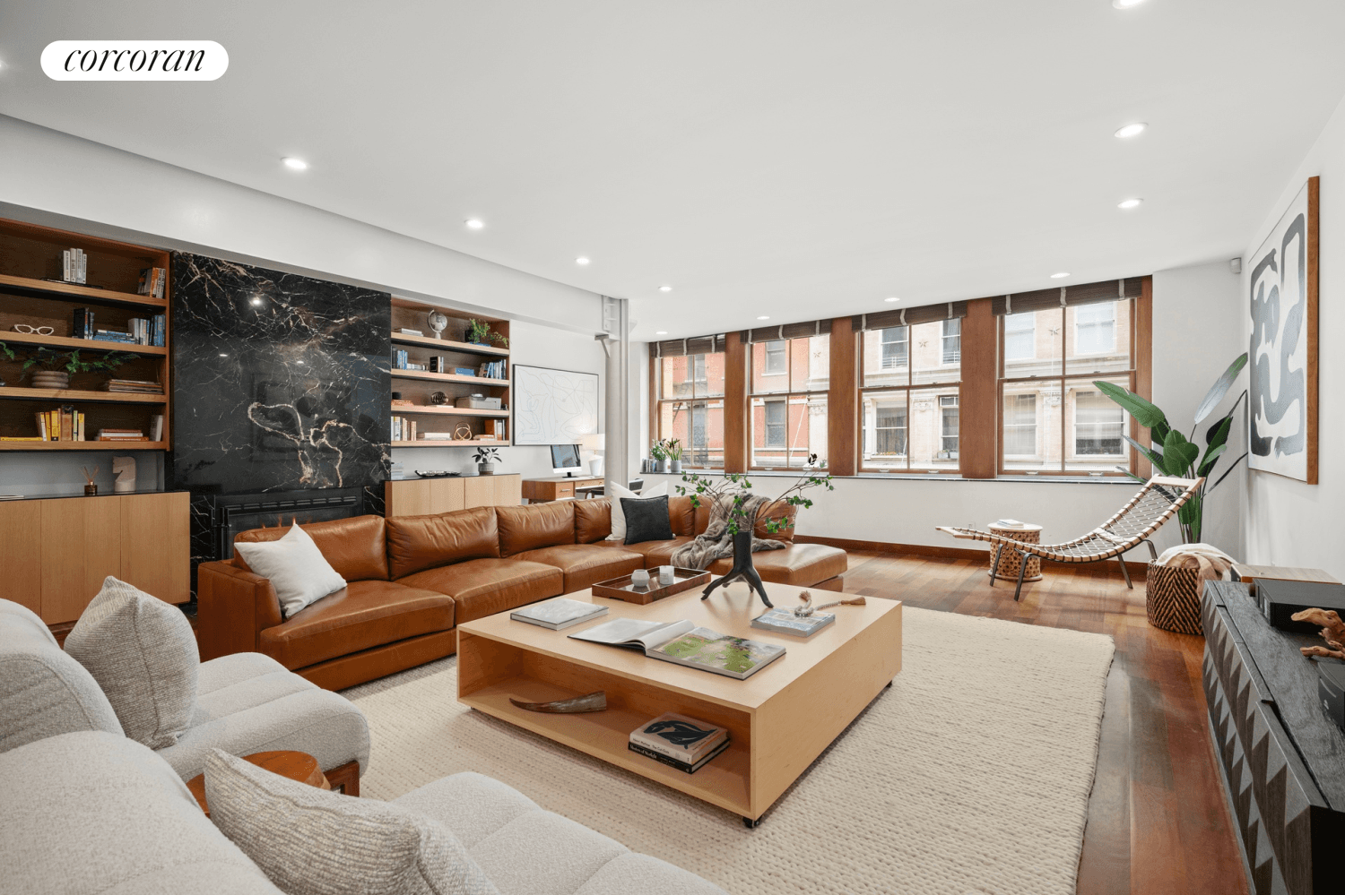 Contemporary designer style accentuates classic loft proportions in this sprawling two bedroom, two bathroom residence on one of Tribeca's premier blocks.