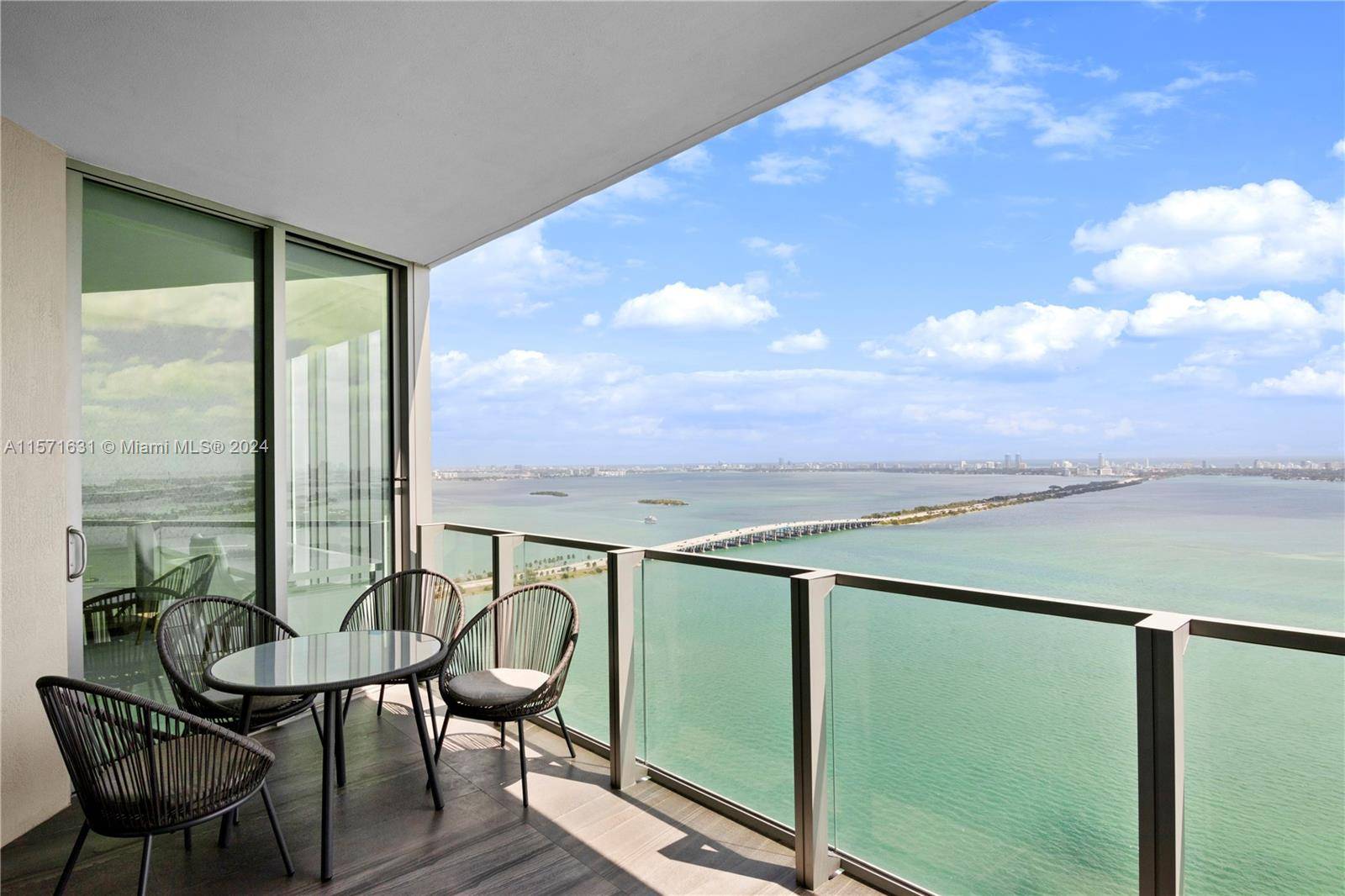 Fully furnished 2 bedroom, 3 bathroom residence with stunning 41st floor, direct bay and ocean views.