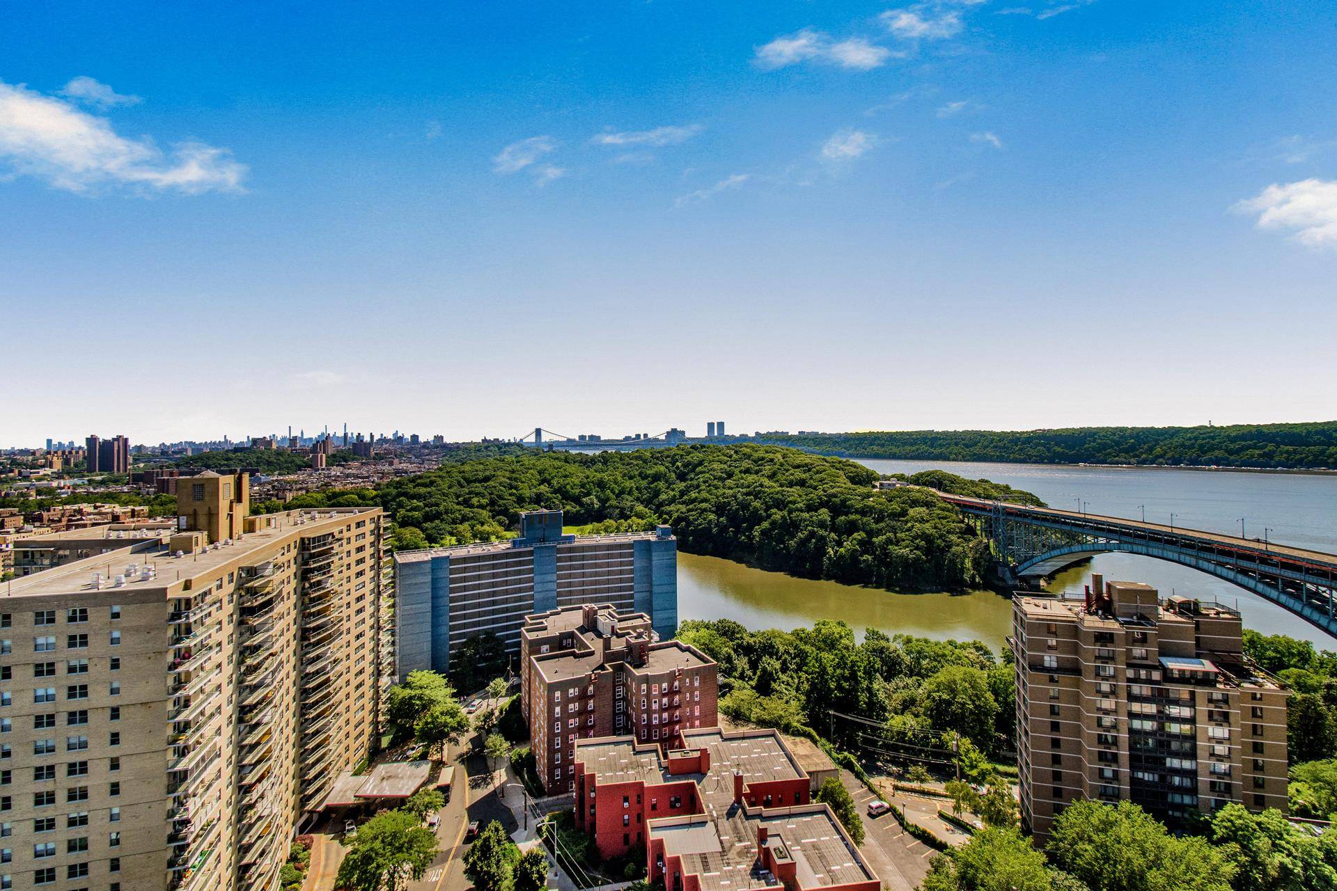 ONE OF KIND, rarely available, this gem of a 2 bedroom 2 bath unique corner unit has magnificent views of NYC, Rivers amp ; Palisades.