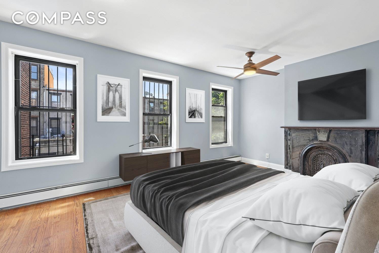 This magnificent 4 bed, 3 full bath Brownstone upper duplex in Bed Stuy is a unique and enviable find.