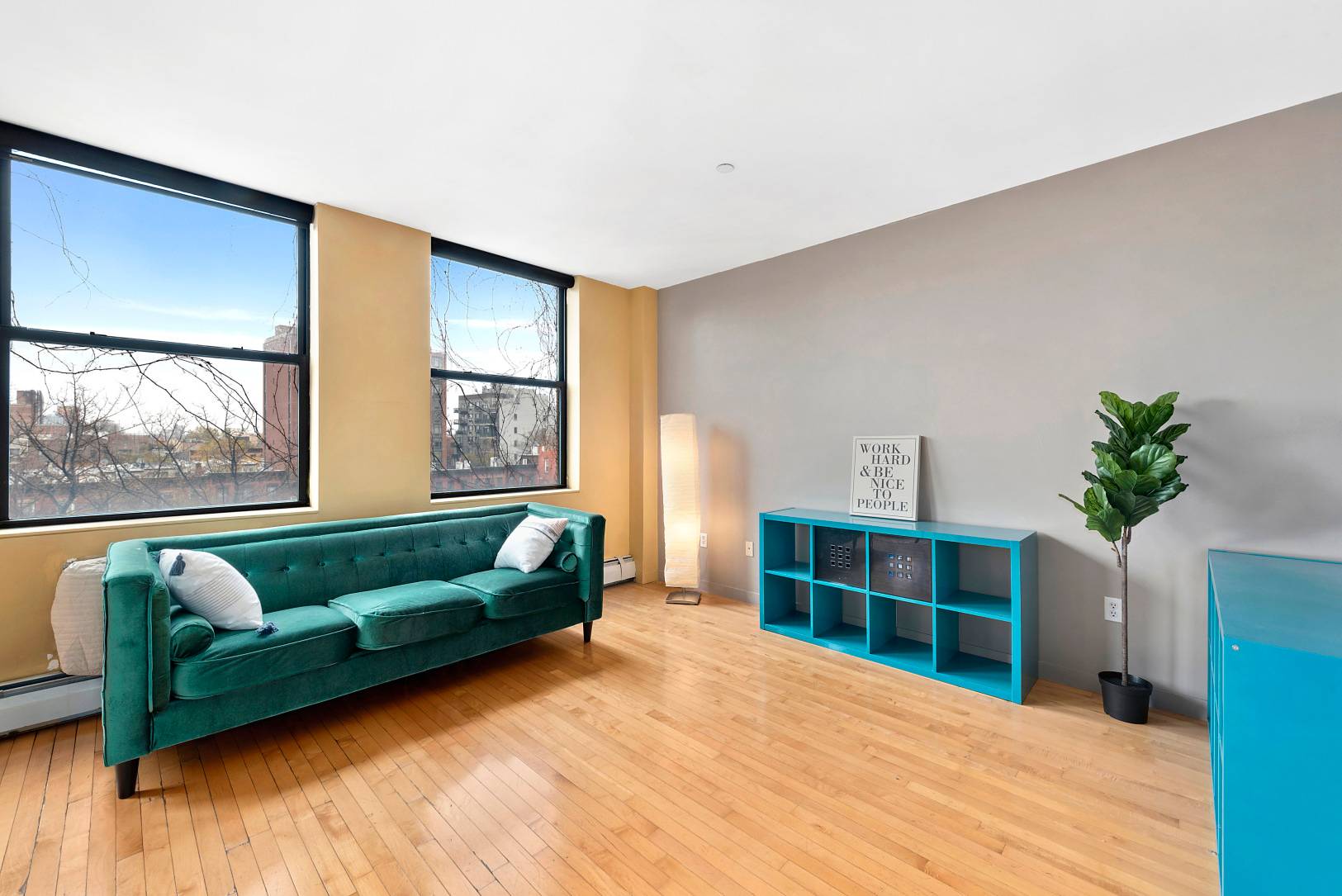 219 17th Street 5A is a two bedroom, two bathroom condo with views of the Verrazano Bridge to the south and Manhattan to the north.