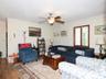 Living room featuring crown molding, ceiling fan, wood finished floors, and a wall mounted air conditioner