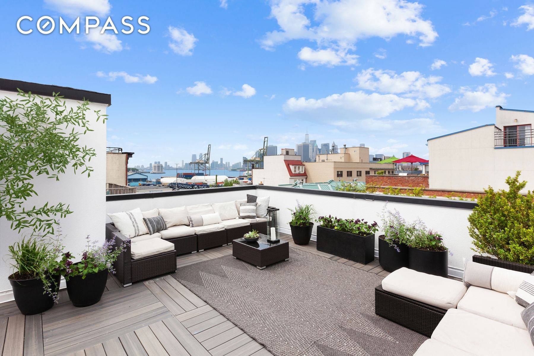 WATERFRONT, PENTHOUSE where PRIVATE OUTDOOR SPACE abound in this generous 2100ft combined 2 bedroom, 2 full bath, modern, brownstone PH with a jaw dropping 1000sf private roof deck with cinematic ...