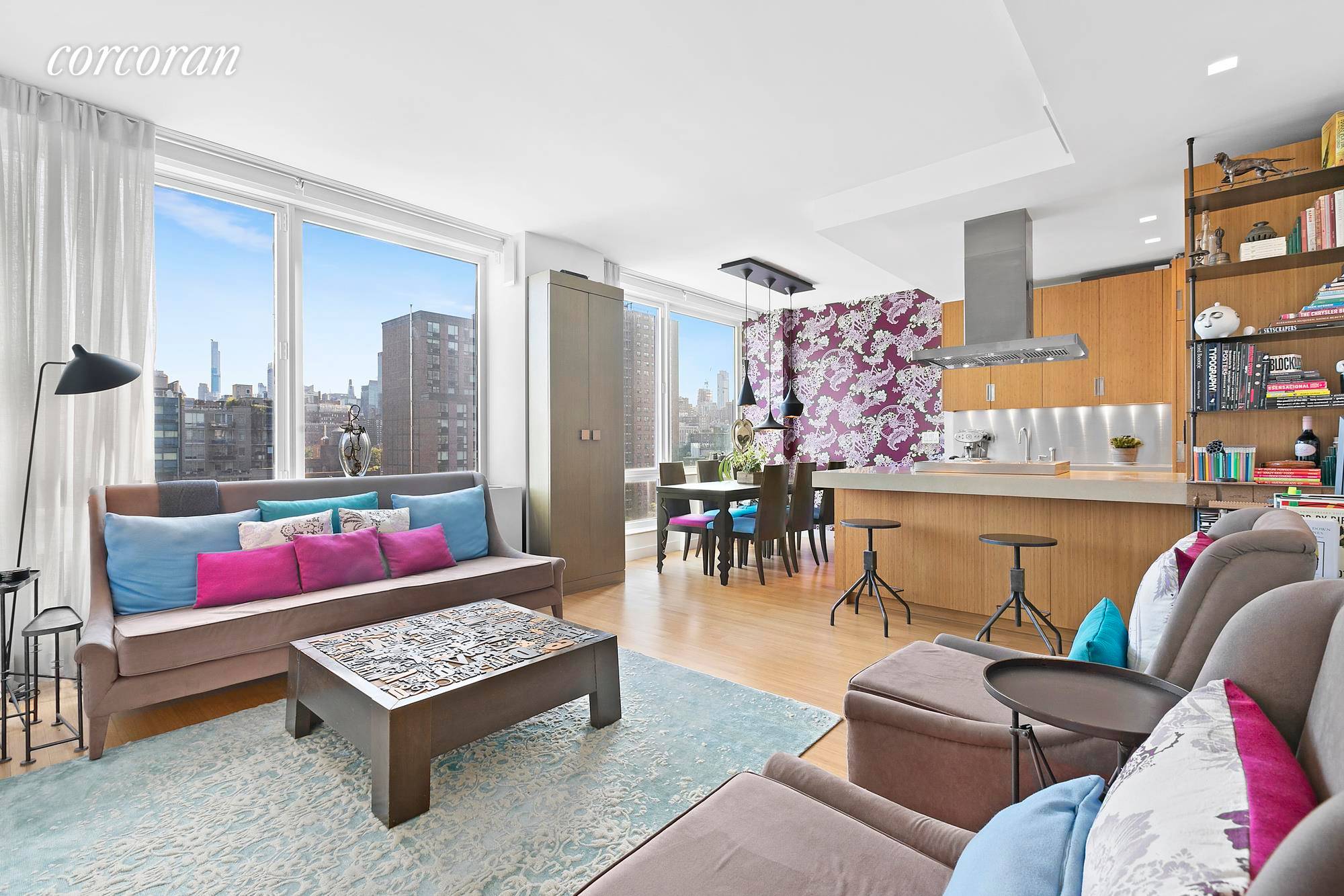 Residence 1102 is a unique and luxurious designer one bedroom with high ceilings and open views to the North, the High Line, the city skyline, and Hudson Yards.