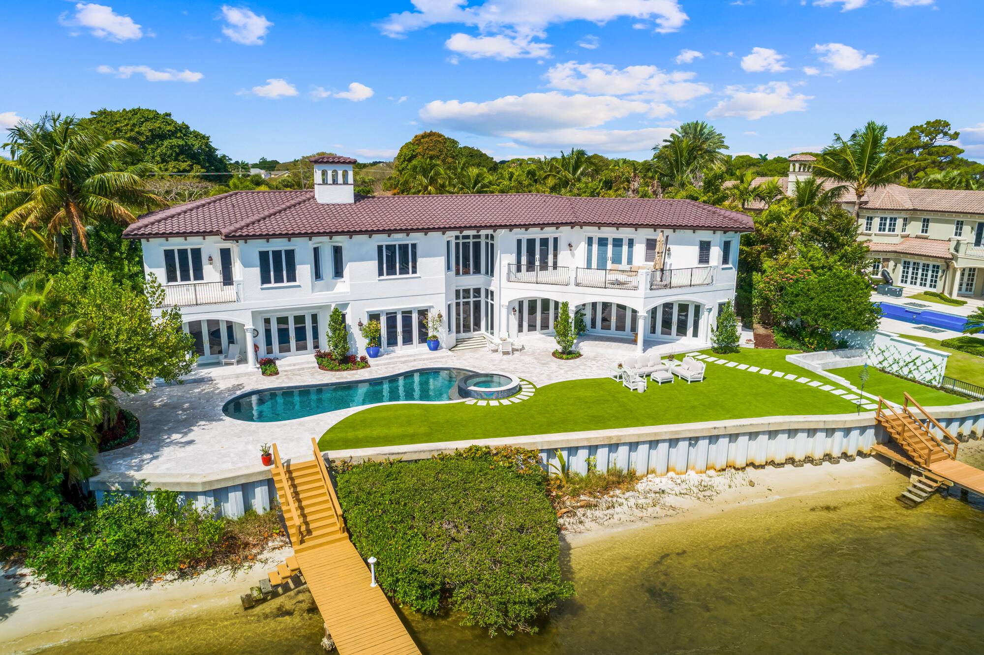 ULTIMATE LUXURY 1. 5 ACRE 140' RIVERFRONT PRIVATE ESTATE W DOUBLE GATED PRIVATE ENTRIES DOUBLE DOCK 3 LIFTS TENNIS COURTS !