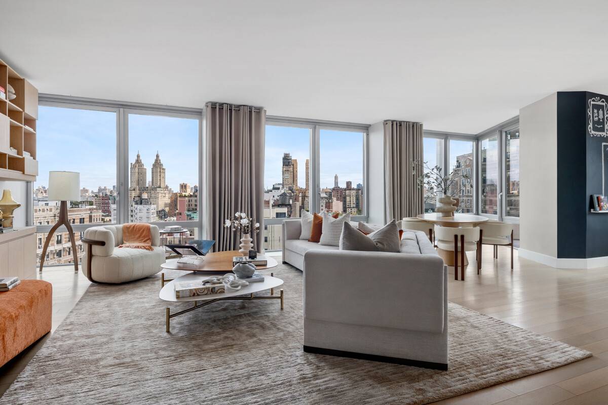 This magnificent, 2, 834 square foot, four bedroom, four and a half bathroom home unveilssweeping Upper West Side views from Central Park to Columbus Circle through south, east, and west ...
