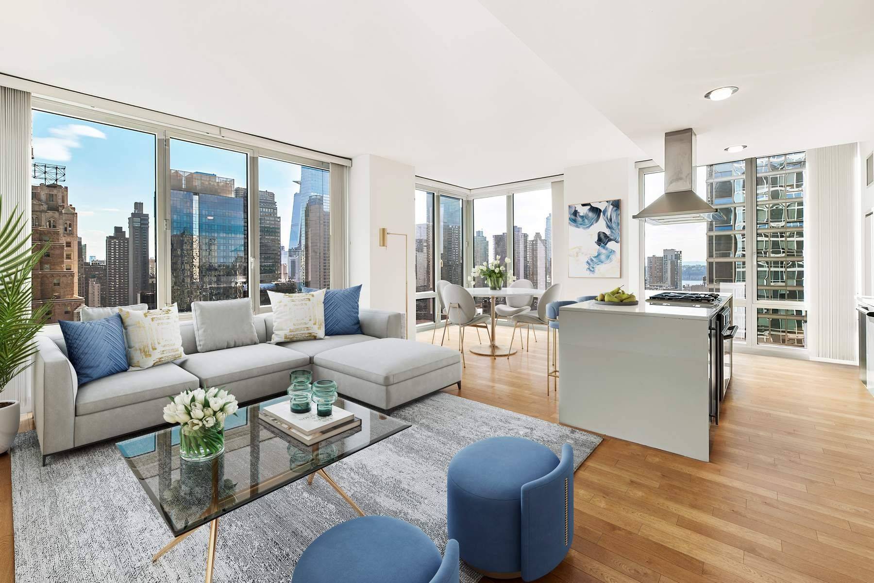 Located in the heart of Midtown Manhattan, Residence 2303 at the Platinum at 247 West 46th Street, is a spacious 2 Bedroom, 2.