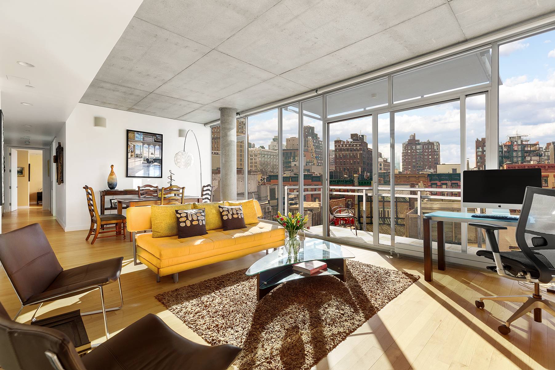 Chelsea Two Bedroom Condo with Balcony and Views This loft like two bedroom apartment, in immaculate condition, features sweeping southern views of downtown Manhattan and nearby rooftop gardens.