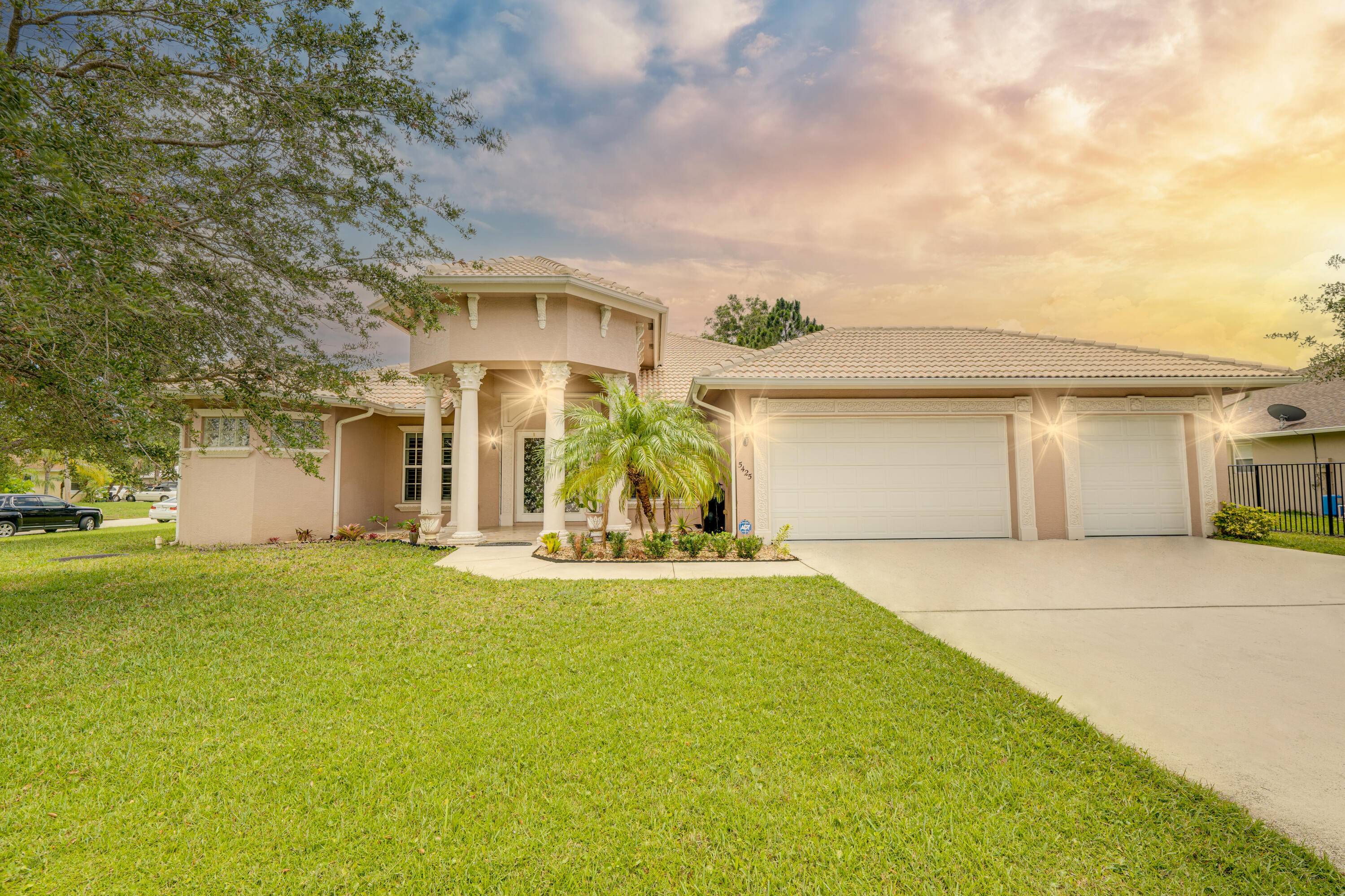 This beautiful custom built Vanderhoff Tuscany ll model home featuring 4 bedrooms, 3 bathrooms, 3 car garage, NO HOA, Mediterranean style roof with a pool on an oversized corner lot.