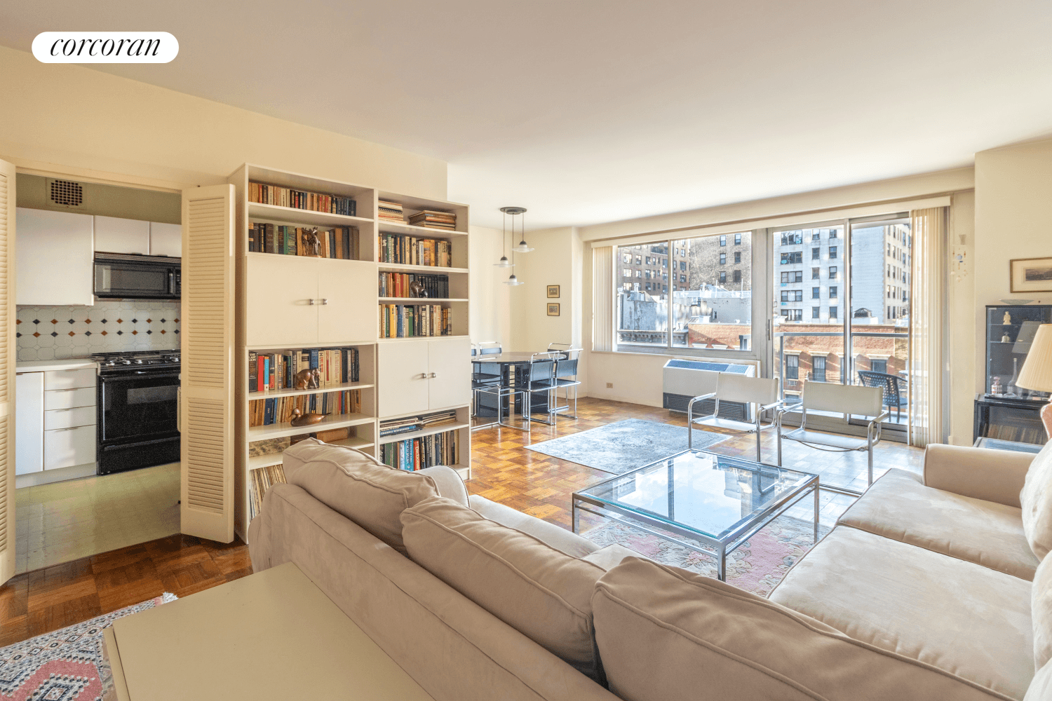 Step into this huge one bedroom, one and one half bath apartment and you'll immediately appreciate the oversize living room, the wall of windows with beautiful Western views, and the ...