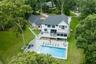 View from above of property featuring a pool