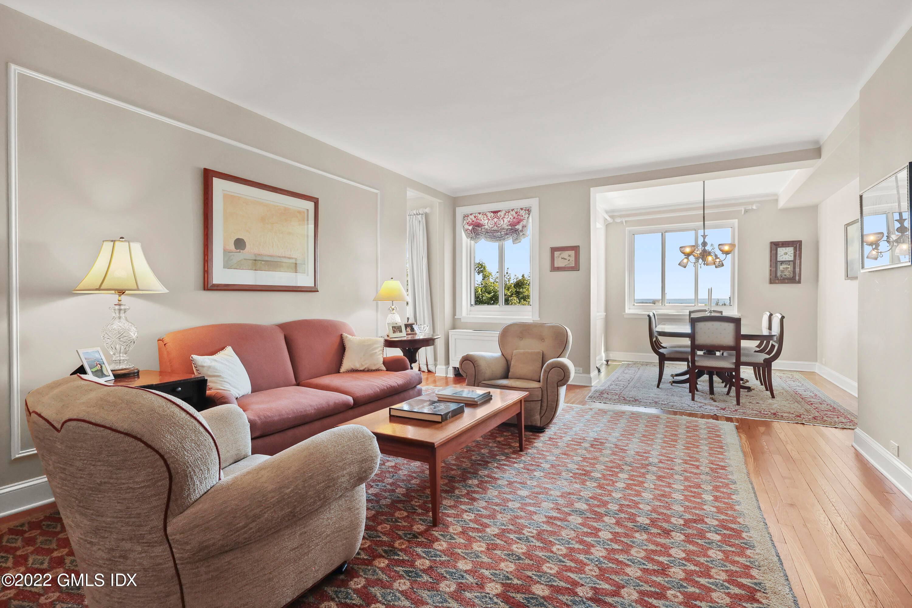 Panoramic views of Long Island Sound and the Manhattan skyline from every room define this gut renovated 5th floor unit in the refurbished and landmarked Greenwich Lodge.