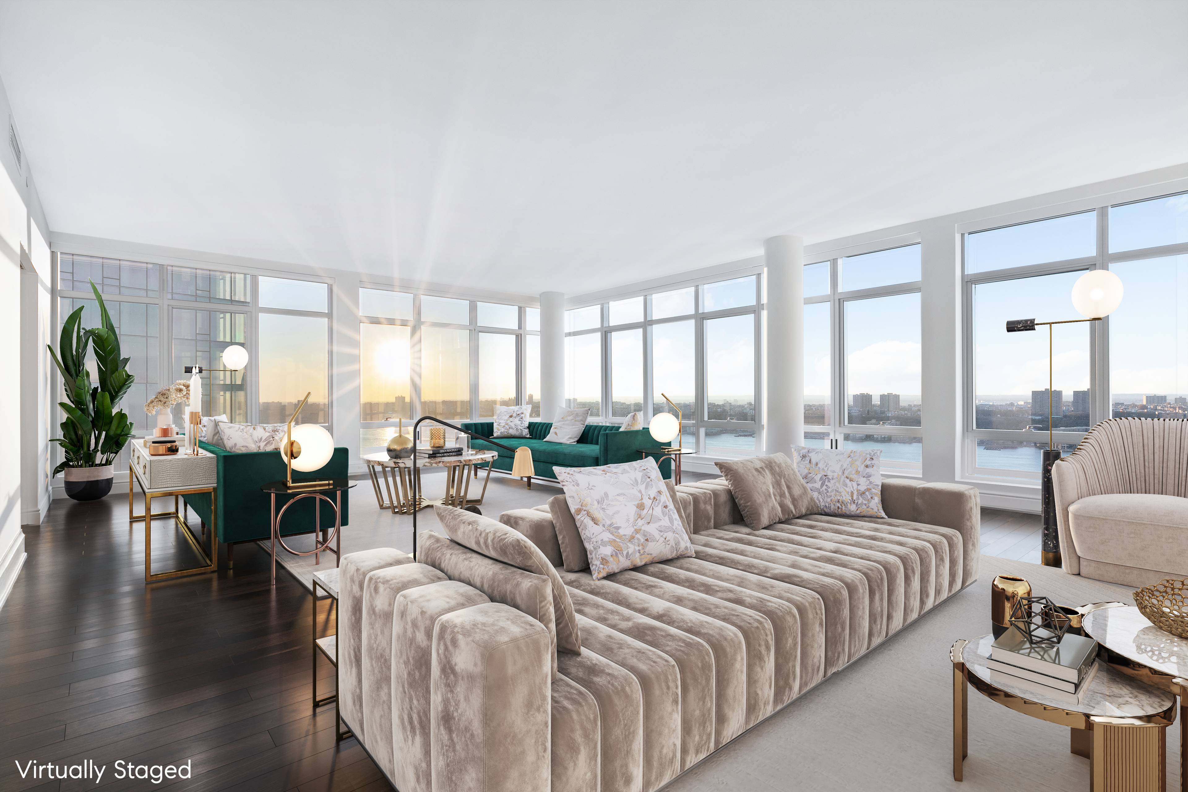 A once in a generation chance to own a Full Floor Residence with 100 linear feet of frontage soaring above the Hudson River !