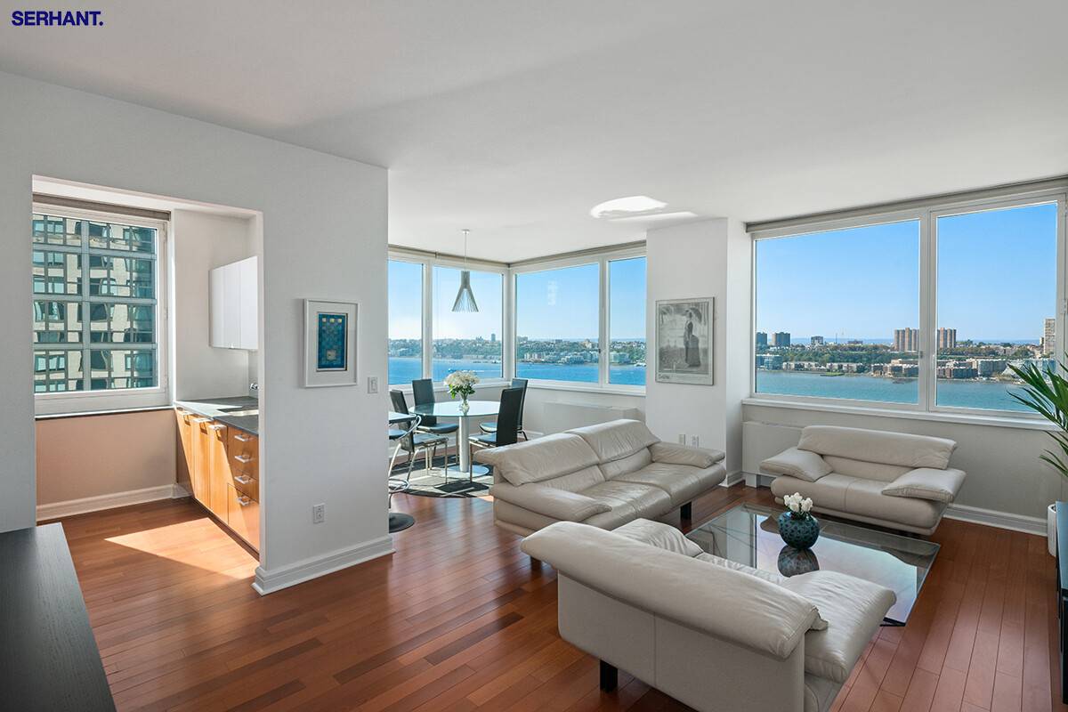 SUN FILLED CORNER 3 BEDROOM WITH PANORAMIC HUDSON RIVER VIEWS This STUNNING, MOVE IN READY, 3 bedroom, 3 bath CORNER RESIDENCE on the 25th FLOOR offers SUN SPLASHED SOUTH and ...