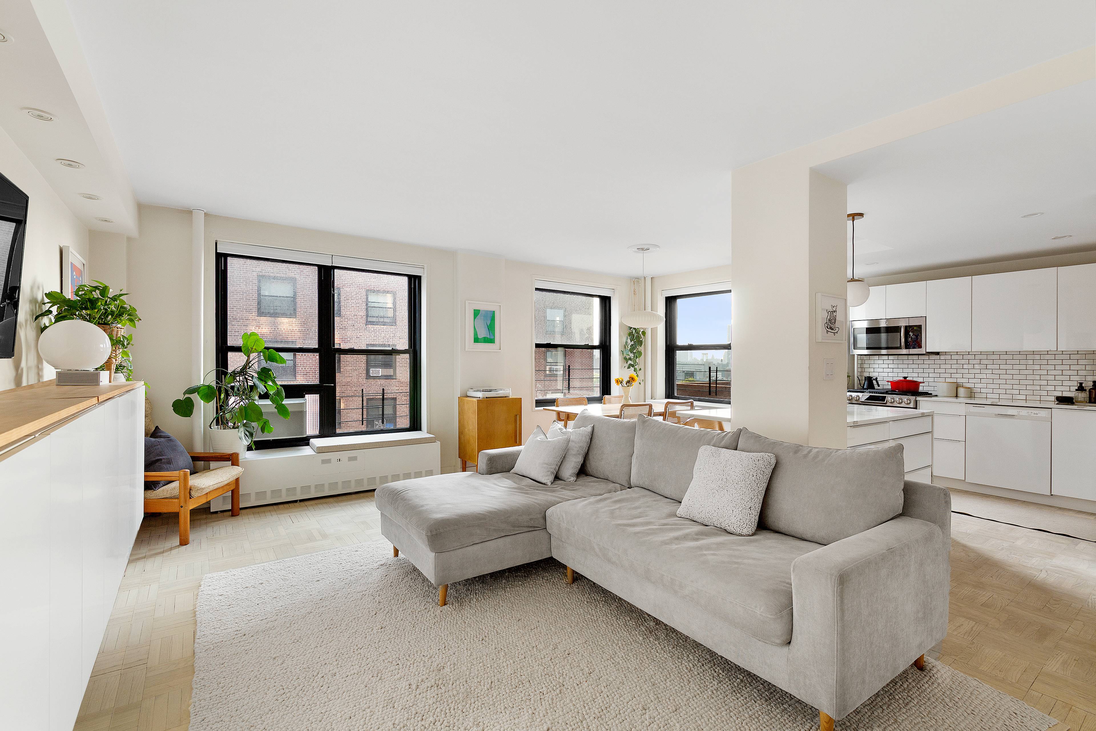 Newly renovated large 1 bedroom, dining area with Manhattan views.