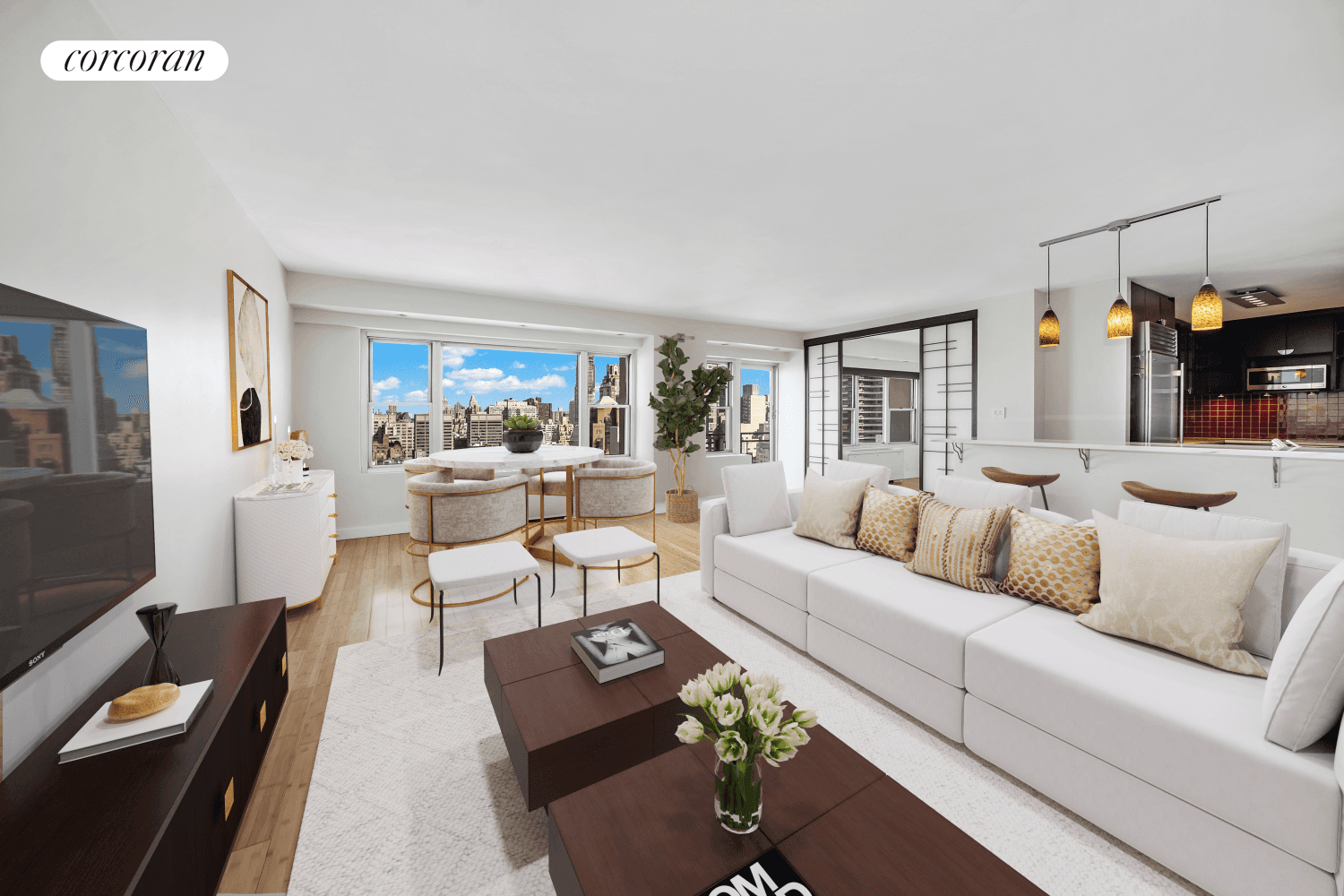 Perched on the 29th floor, this expansive 2 bedroom, 2 bath home boasts dramatic city skyline and Central Park views from every room as well as from the home's private ...