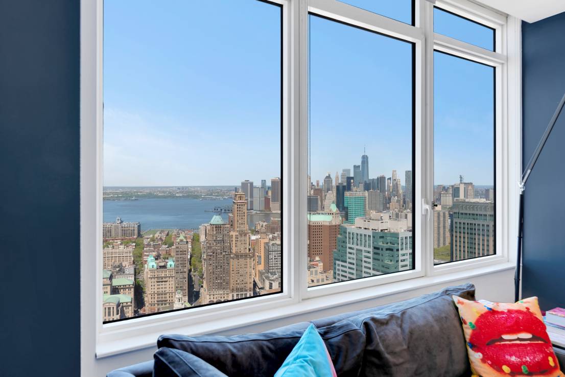 This spacious three bedroom, two bath home boasts triple exposure with panoramic views of nearly every NYC landmark Midtown Manhattan Skyline and East River, One World Trade Center, New York ...