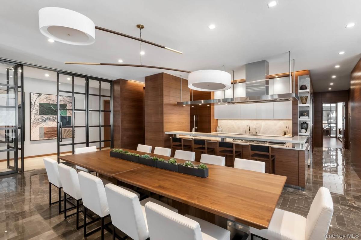 Dining room with recessed lighting