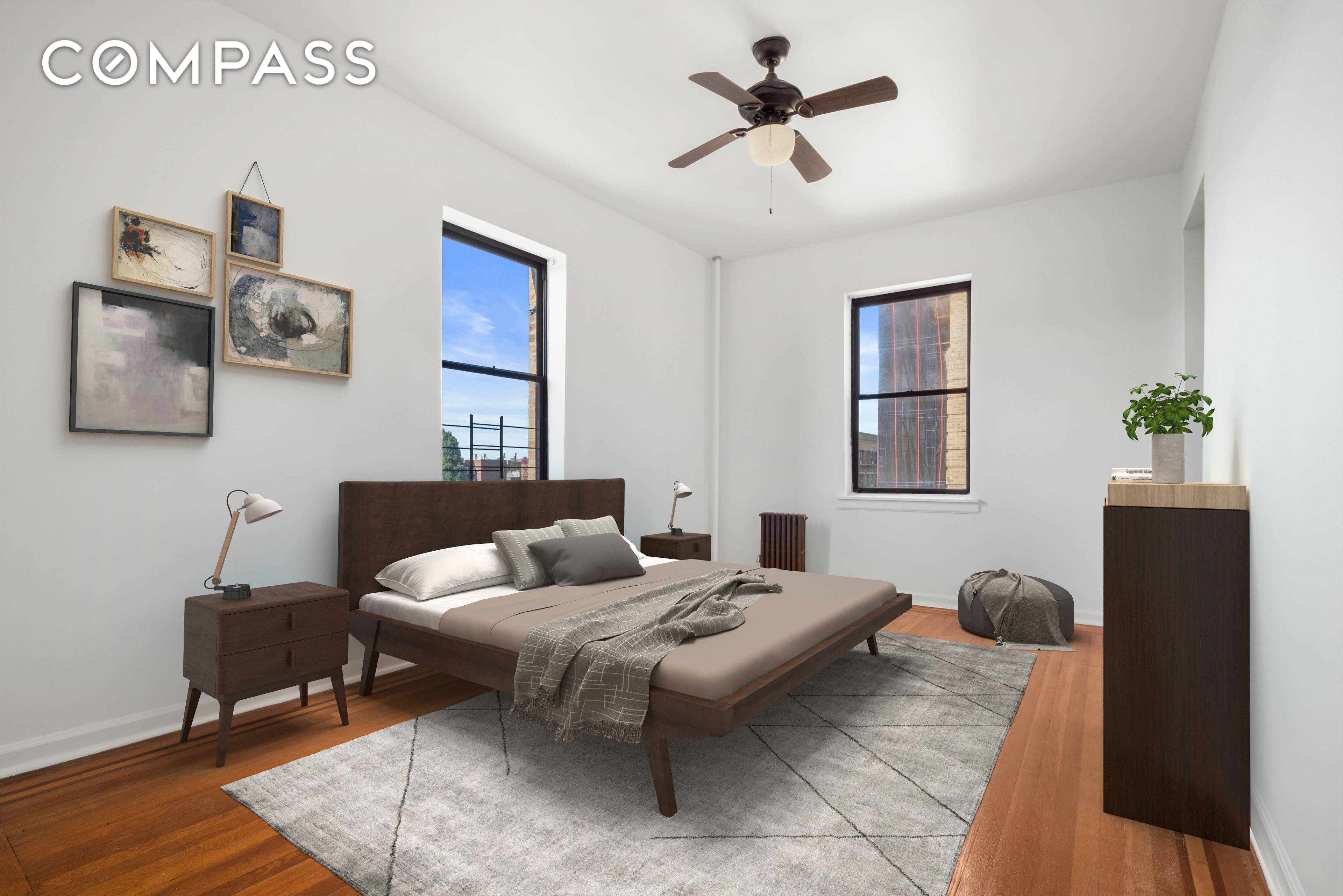 This corner 2 bedroom apartment offers striking views of gorgeous sunsets over Manhattan from the Western facing windows in the living room, bedroom, and eat in kitchen.