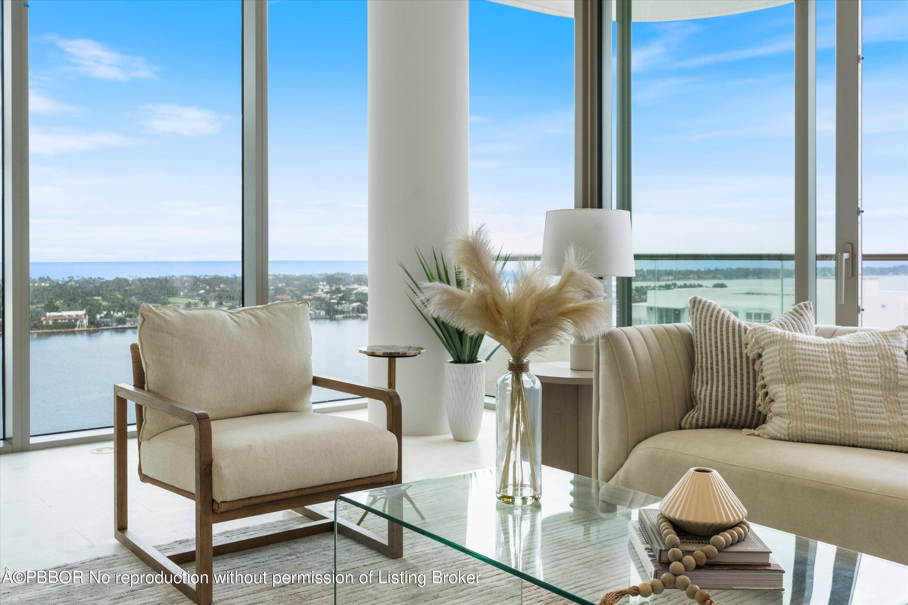 Panoramic intracoastal to ocean views overlooking the island of Palm Beach from the best priced, brand new 17th floor C model at La Clara.