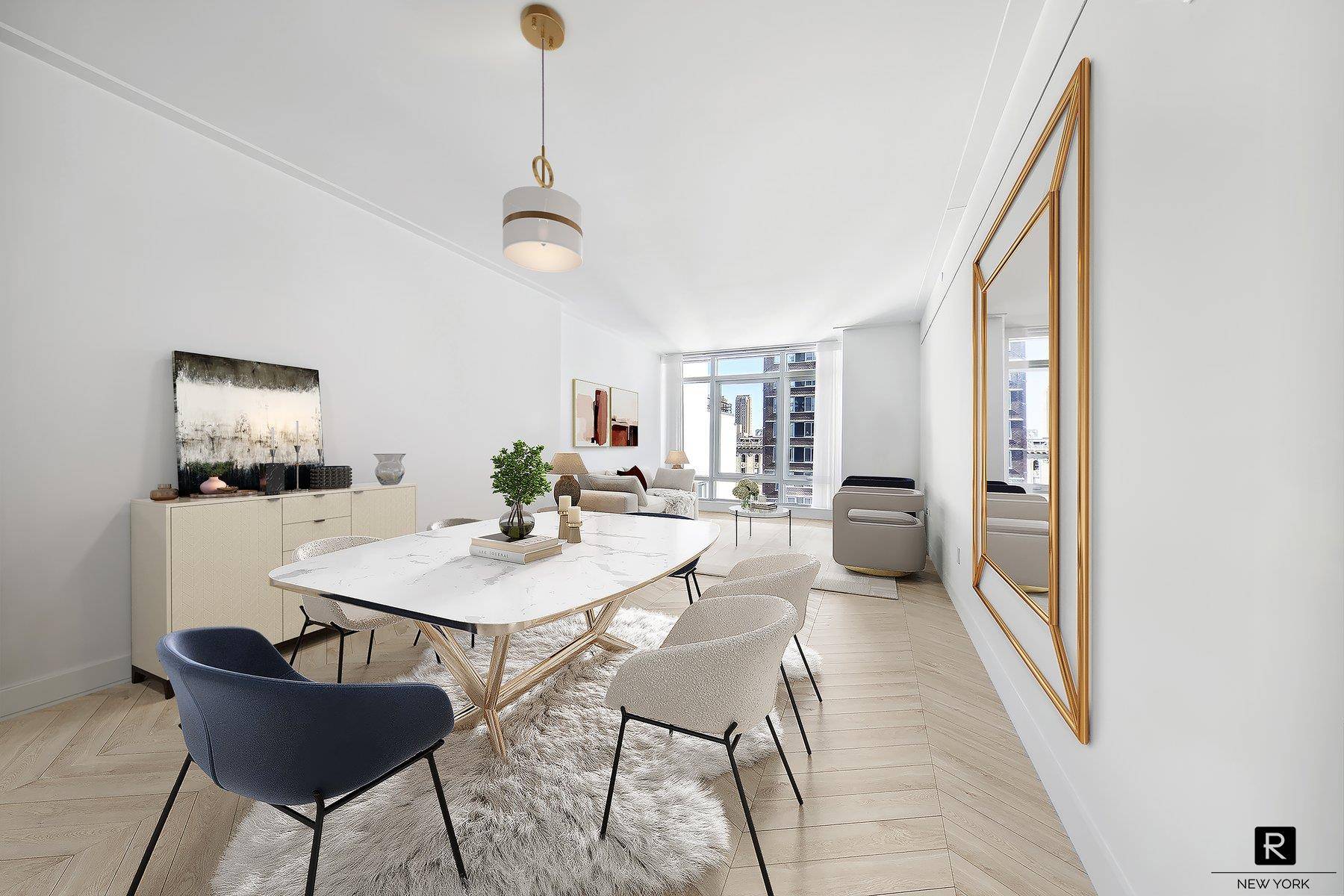 This 2, 434 square foot, three bedroom, three and a half bath condominium features an elegant flow of natural light and space in a gracefully proportioned home.