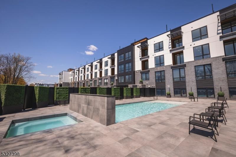 Outdoor pool and hot tub area