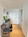 Doorway to outside featuring baseboards, recessed lighting, and light wood-type flooring