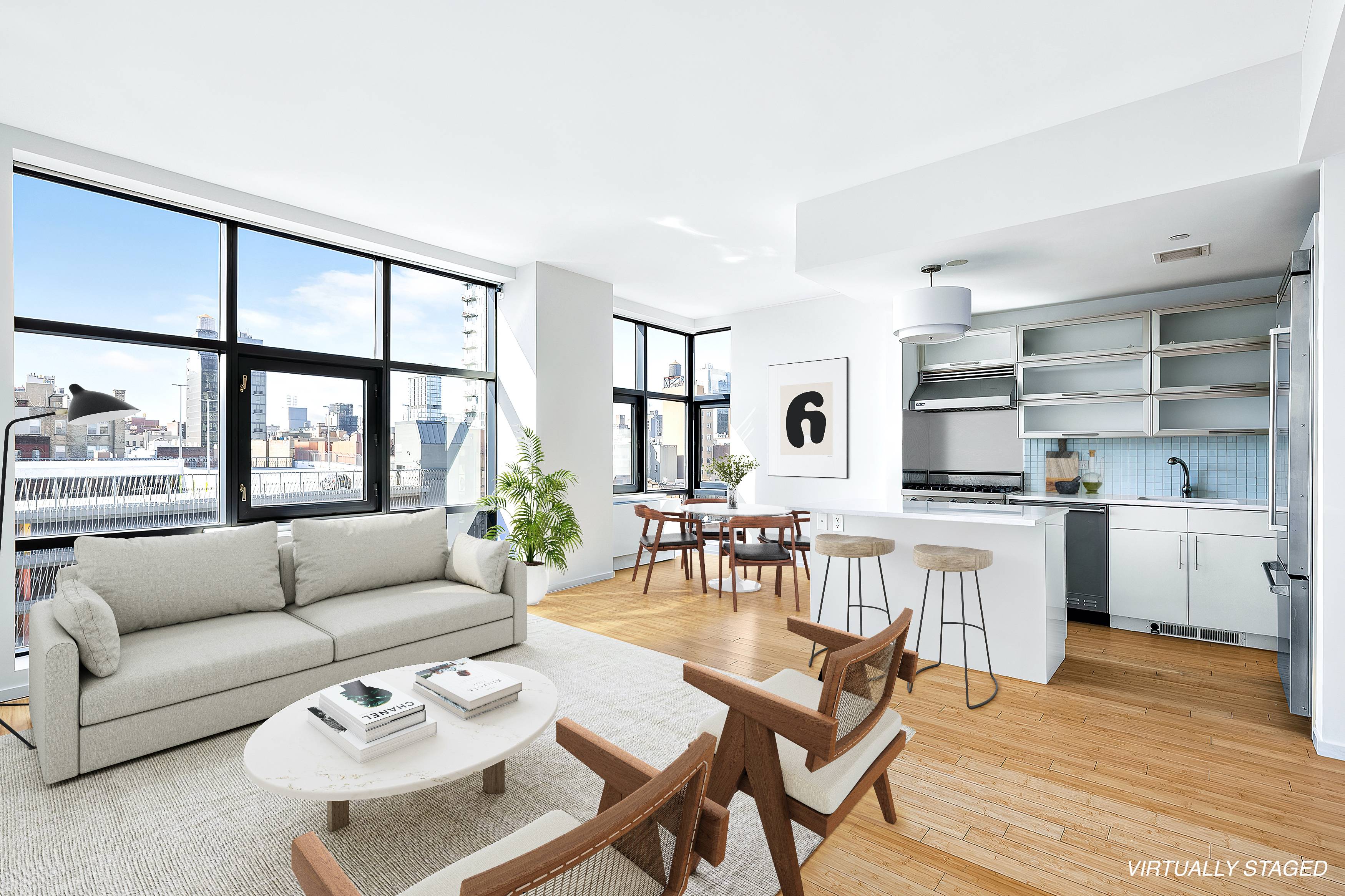 Spacious and luminous, this oversized one bedroom home features floor to ceiling windows with open western views of downtown Manhattan.