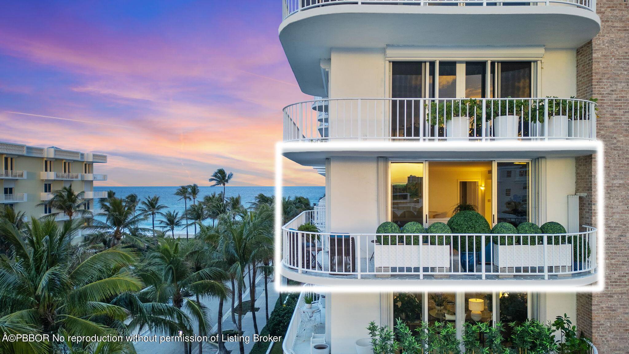 Ocean views and skyline sunsets from the terraces of one of Palm Beach's most sought after buildings.