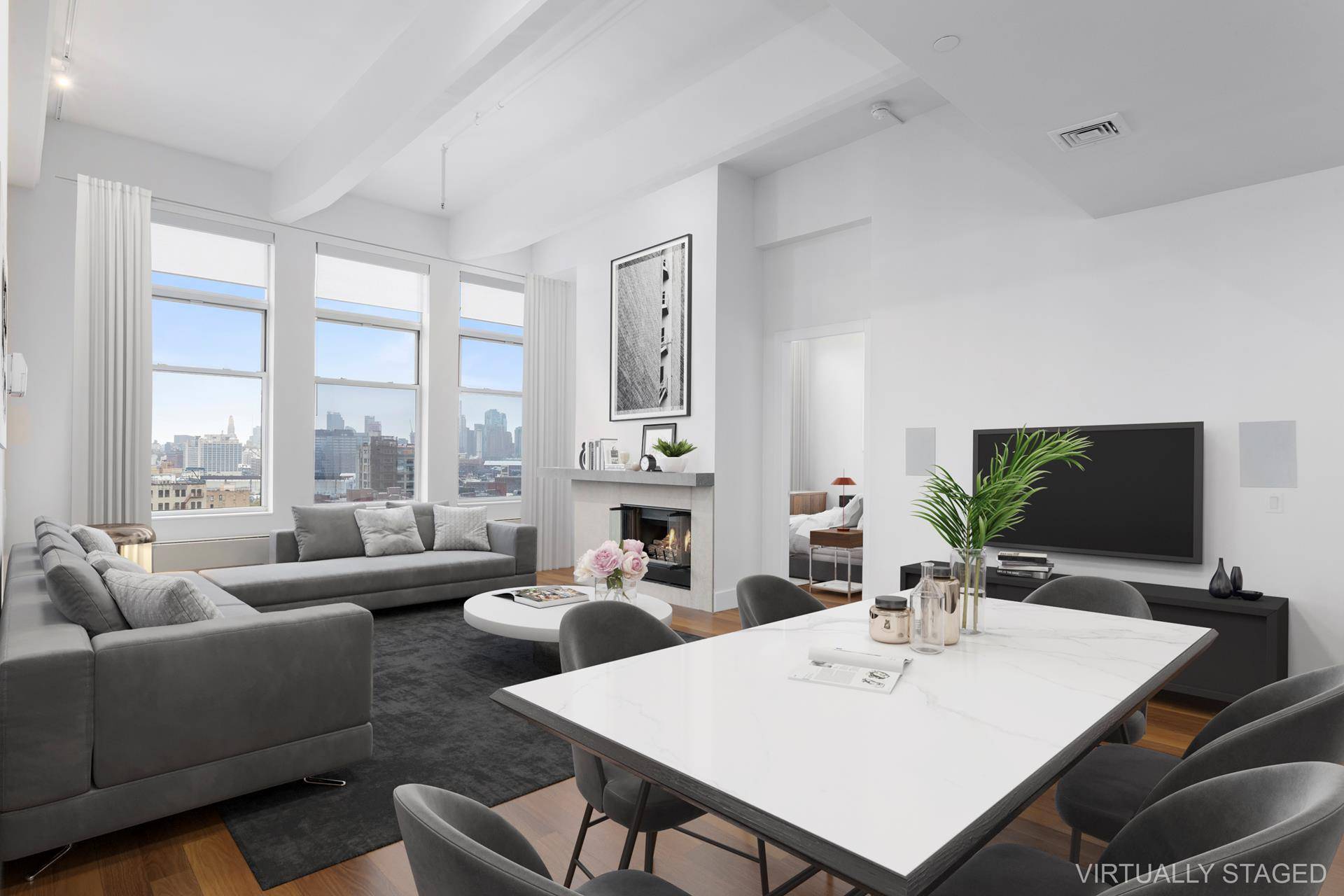 Expansive two bedroom duplex loft with private terrace at The Gretsch in Williamsburg.