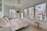 Bedroom featuring ceiling fan, recessed lighting, visible vents, and baseboards