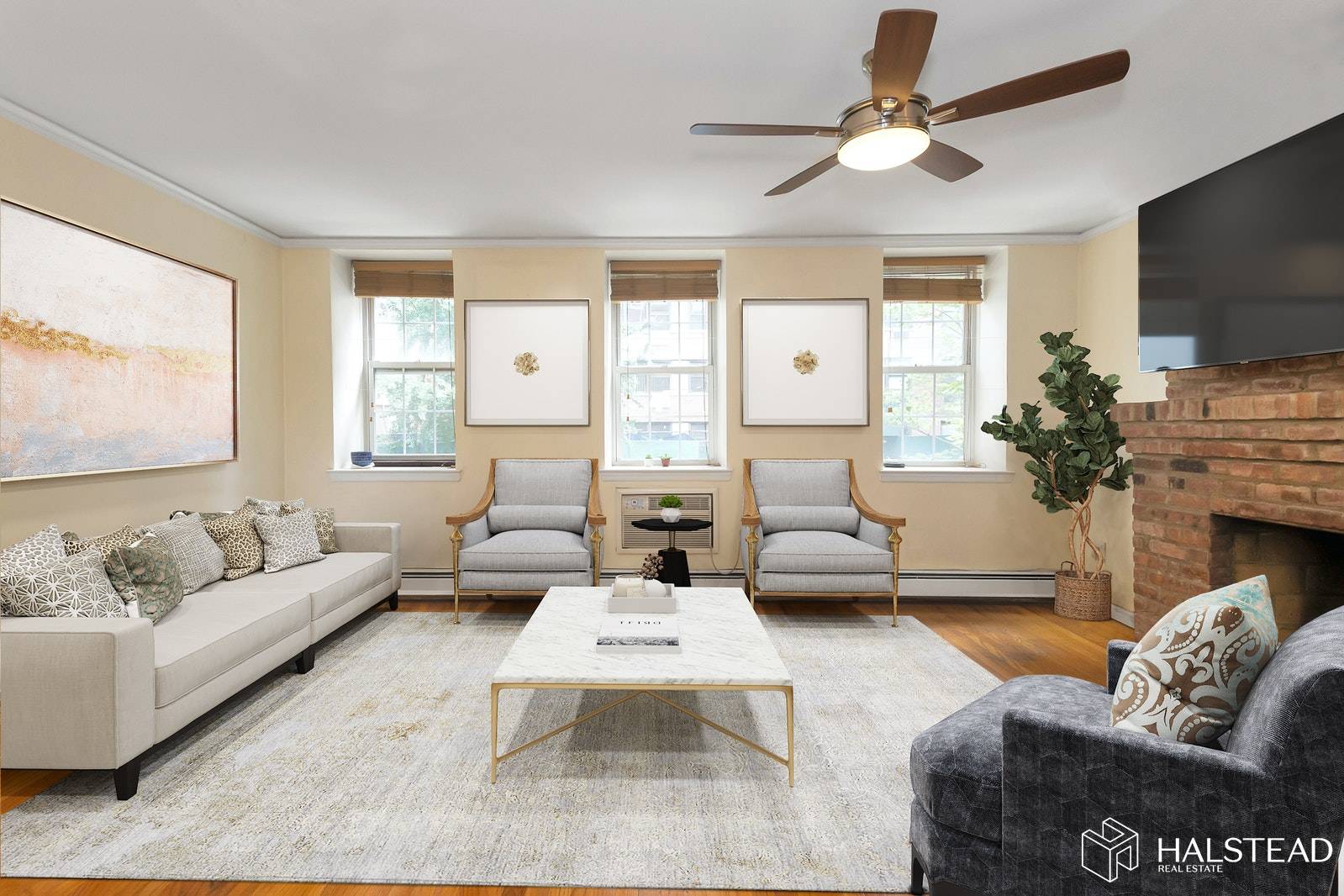 This 2 bedroom, 2. 5 bath triplex apartment is located on a charming tree lined street that one wouldn't expect to find in the heart of Manhattan's popular Midtown East.