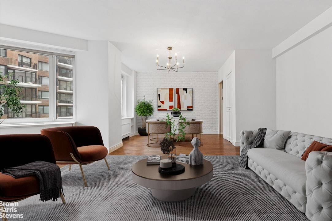 Spacious one bedroom apartment with dining area facing north and east.