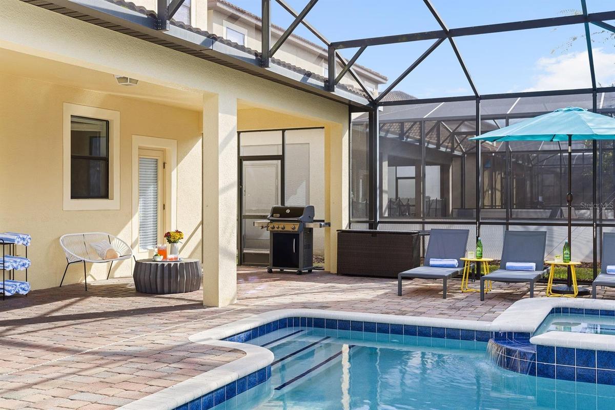 Screened in pool and spa