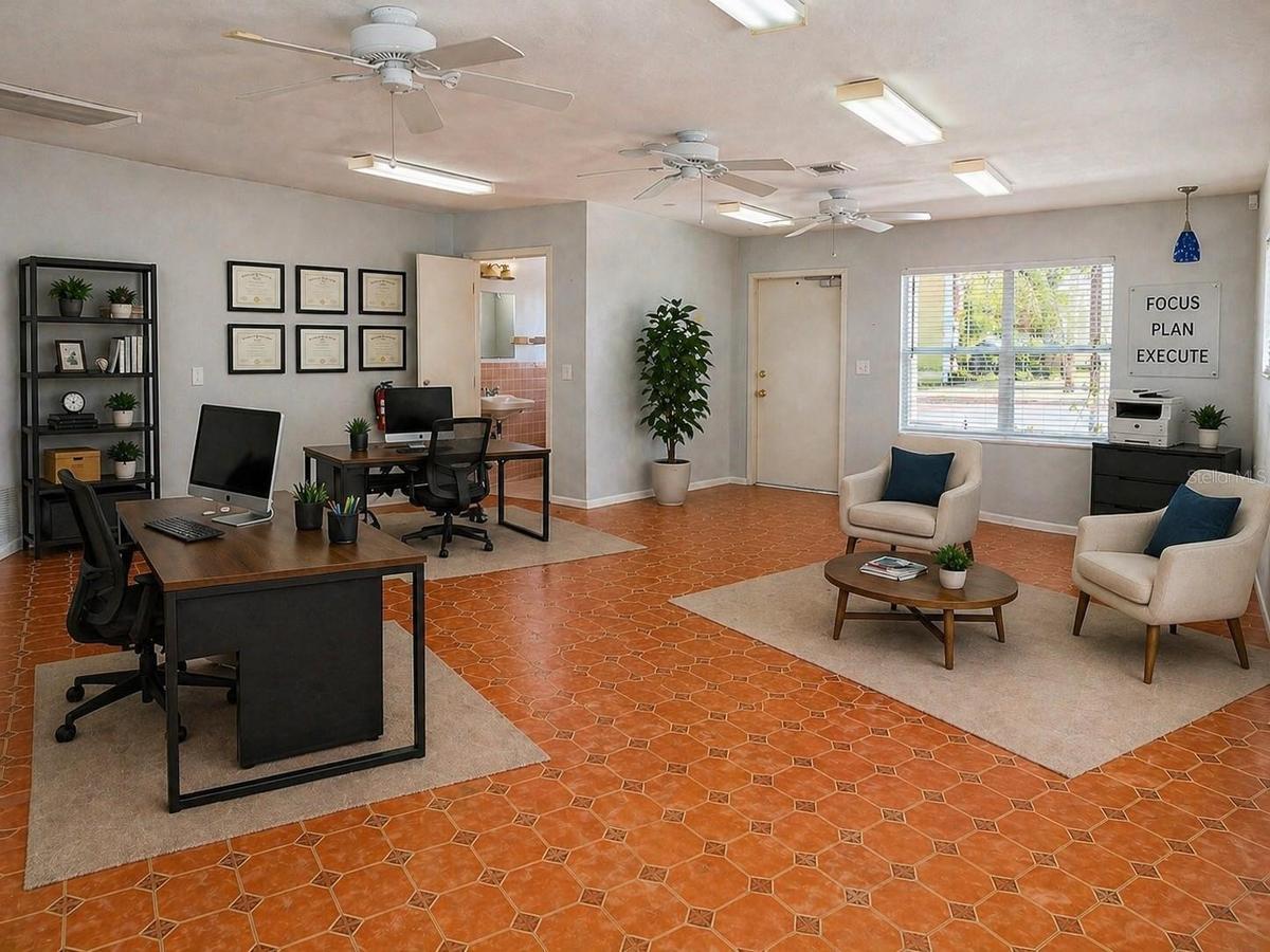 Staged photo of furnished office