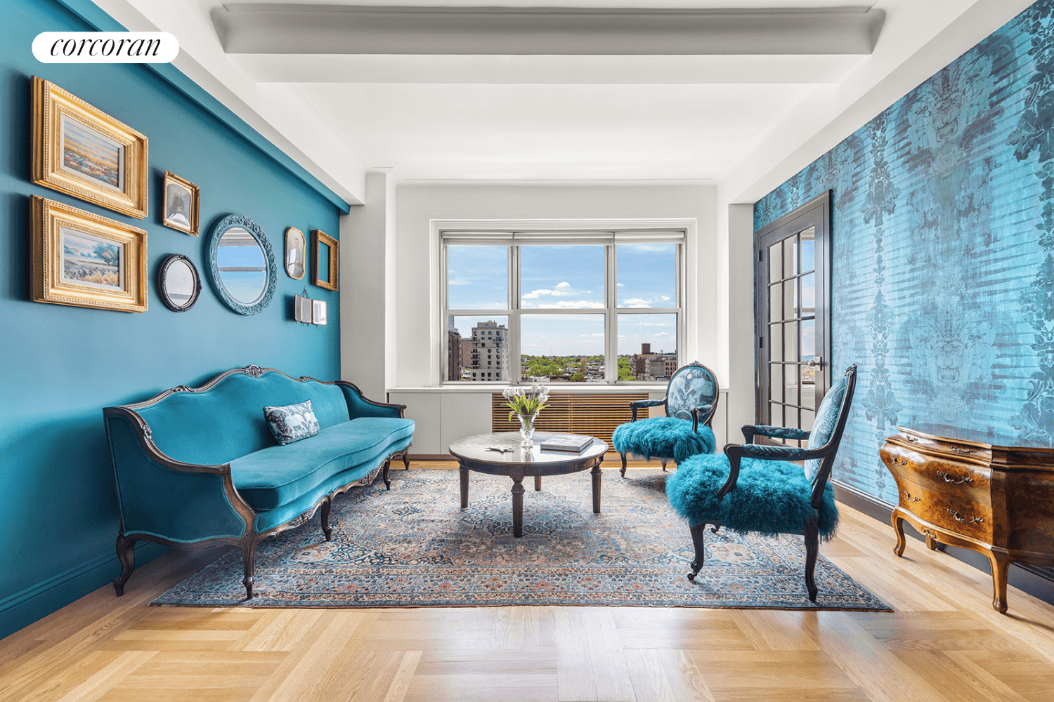 Striking and unique one bedroom apartment at 1 Plaza Street West in Park Slope, impeccably renovated to include a chic, funky, vivid hued Modern Victorian design to celebrate the 1920s ...