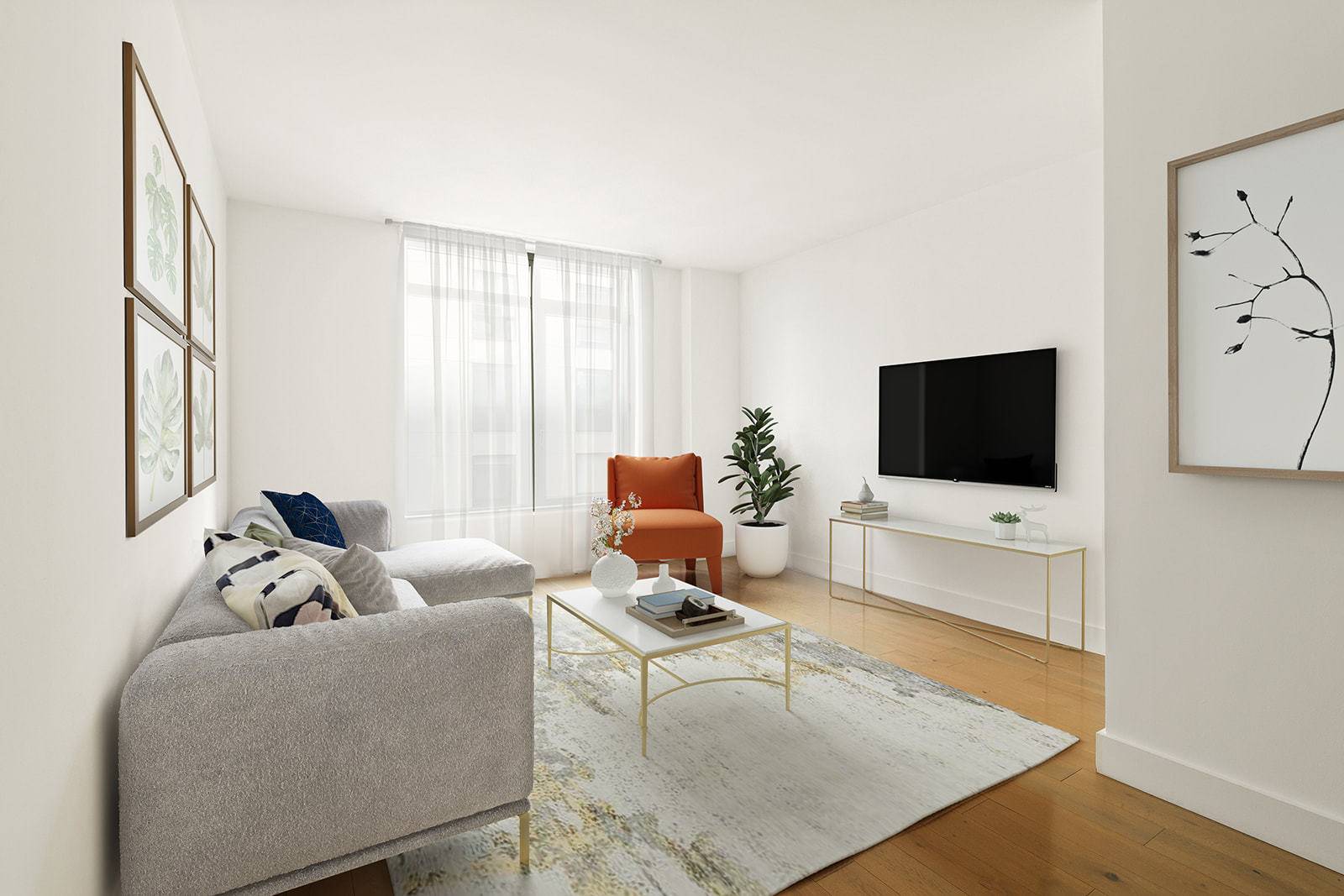 NO BROKER FEE Photos are Virtually Staged Residence 10D is a spacious and pristine corner two bedroom two bathroom in Boerum Hill s latest Luxury Tower, the Nevins.