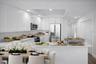Virtually staged dining area in front of kitchen counter
