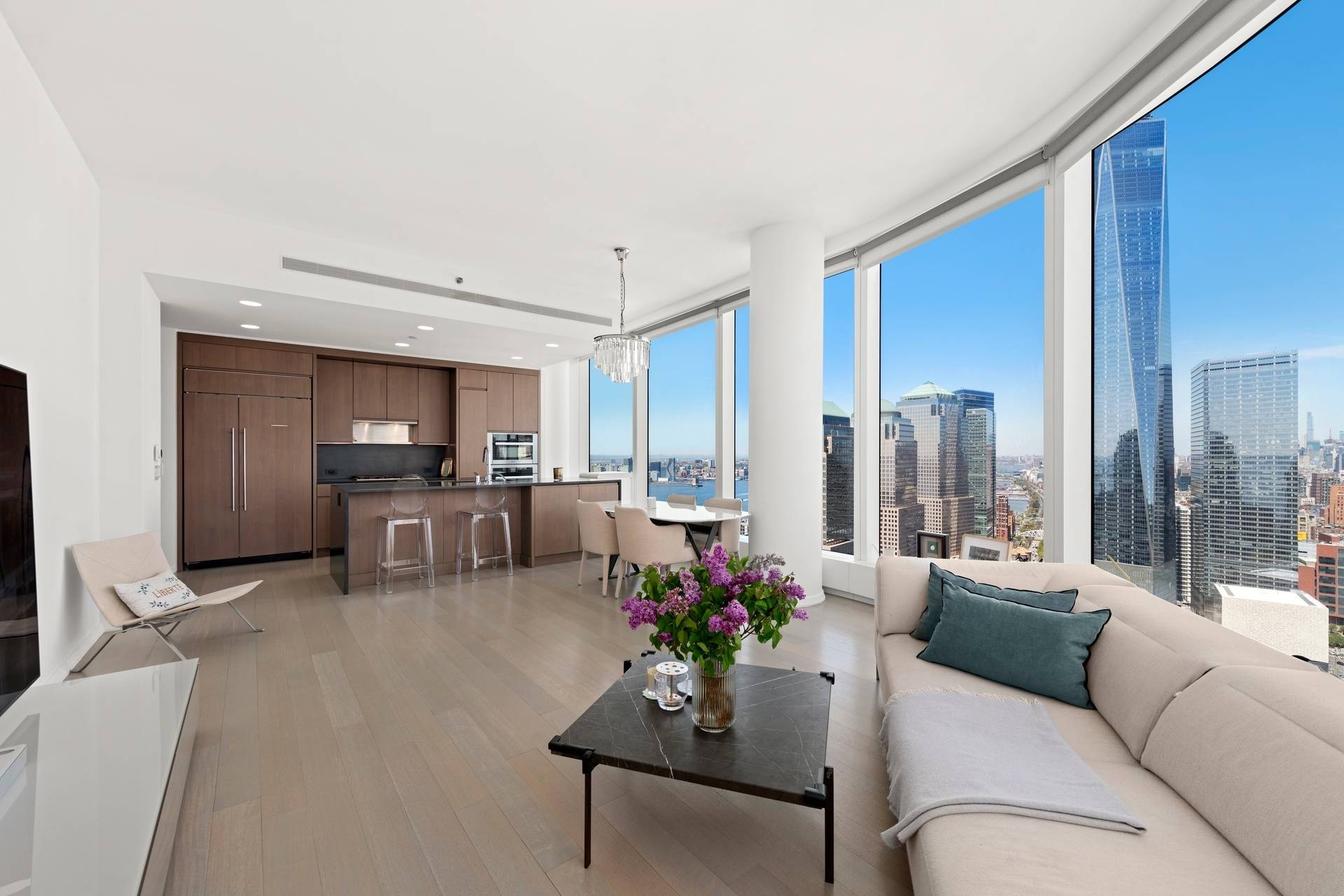 Welcome to apartment 43A, a zen like and generously sized, 1734SF convertible 3 bedroom, 3 bathroom with jaw dropping views of lower Manhattan, the Hudson River and Freedom Tower from ...