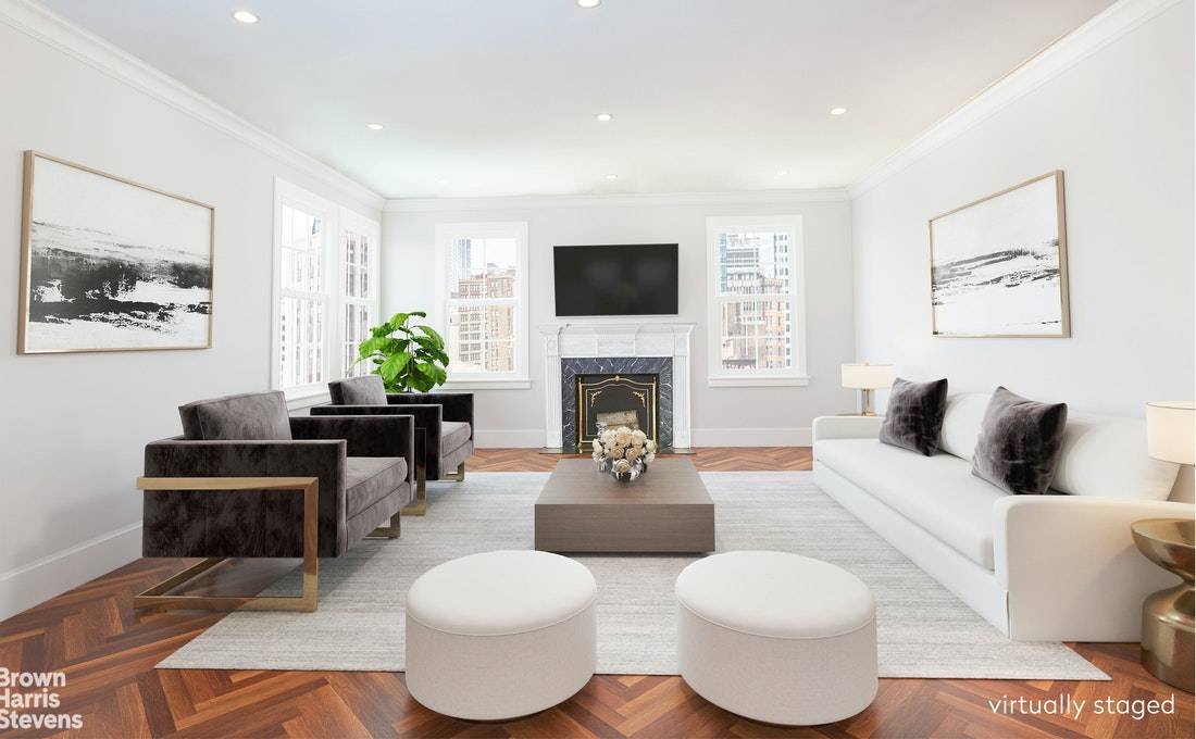 Light streams into this high floor 2BR 2BA with open south and east City views in one of New York's most prestigious coops designed by the preeminent architect, Rosario Candela.