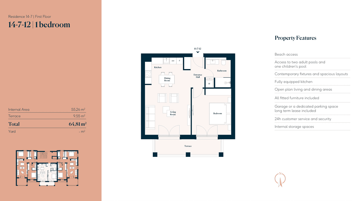 Lustica Bay - 1 Bed Flat for Sale - Floorplan 2